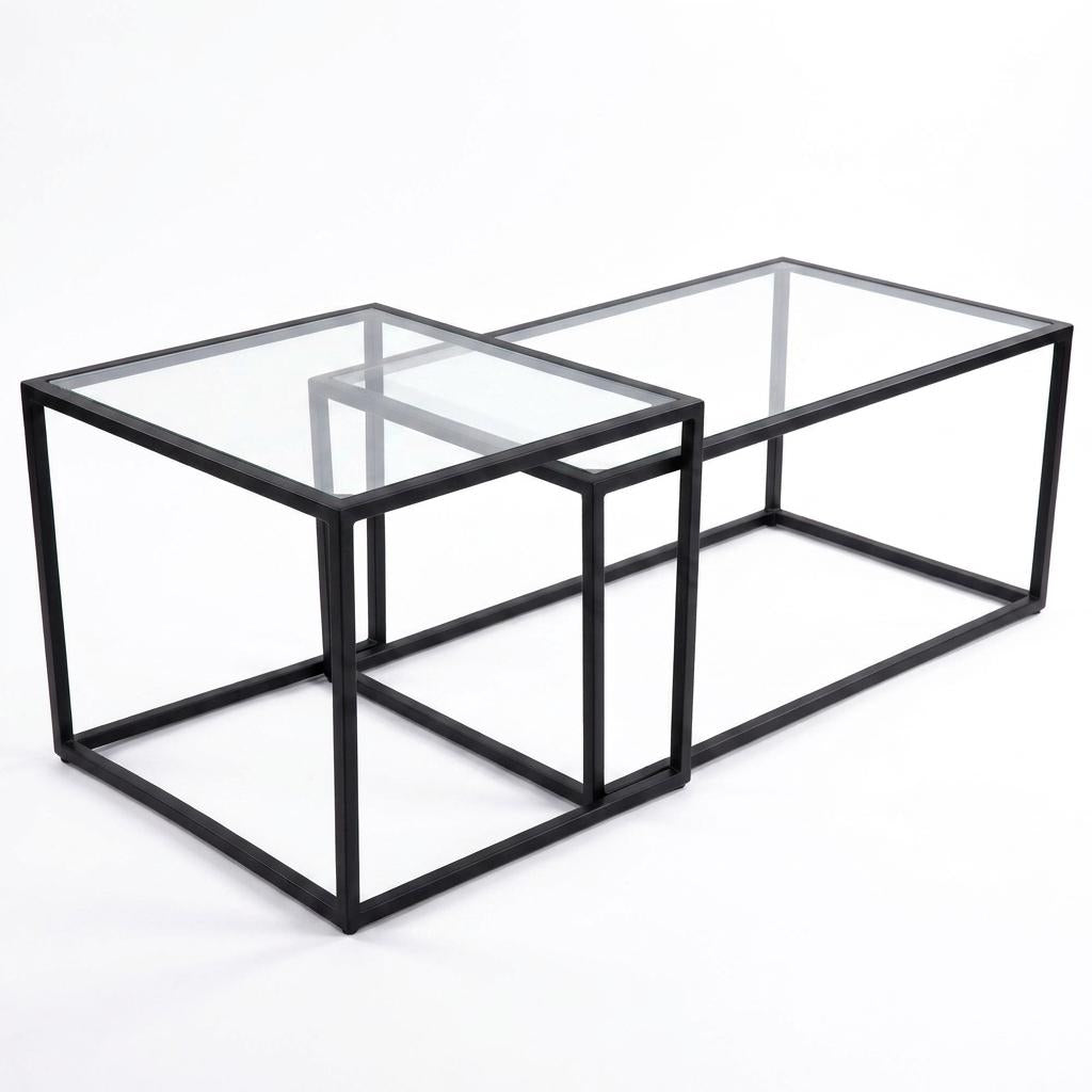 Modern Black Steel, Tempered Glass Accent - REGENT NEST COFFEE