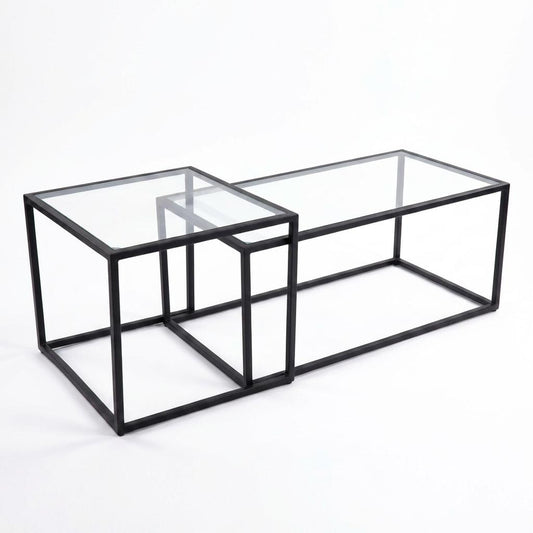Modern Black Steel, Tempered Glass Accent - REGENT NEST COFFEE