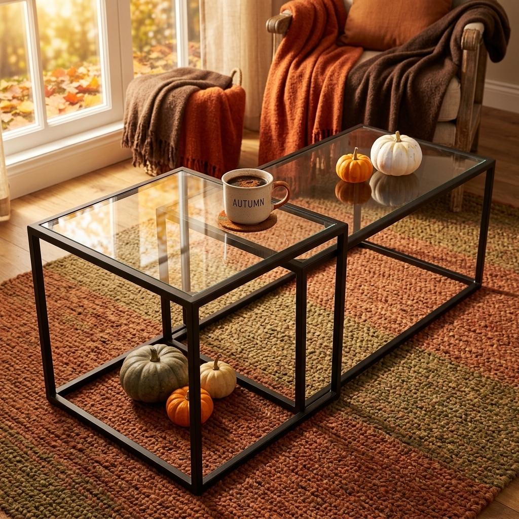 Modern Black Steel, Tempered Glass Accent - REGENT NEST COFFEE