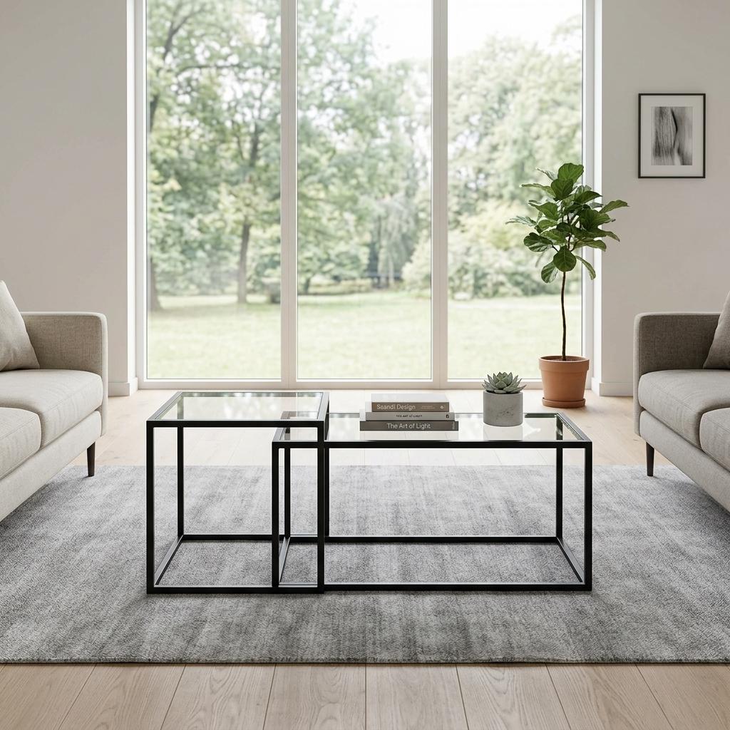 Modern Black Steel, Tempered Glass Accent - REGENT NEST COFFEE
