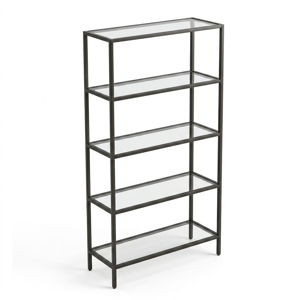 Modern Black Metal Shelf, Tempered Glass - REGENT SHELF UNT BLK