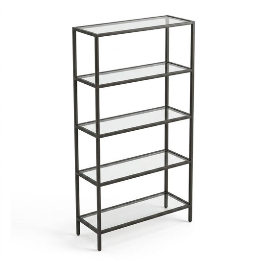 Modern Black Metal Shelf, Tempered Glass - REGENT SHELF UNT BLK
