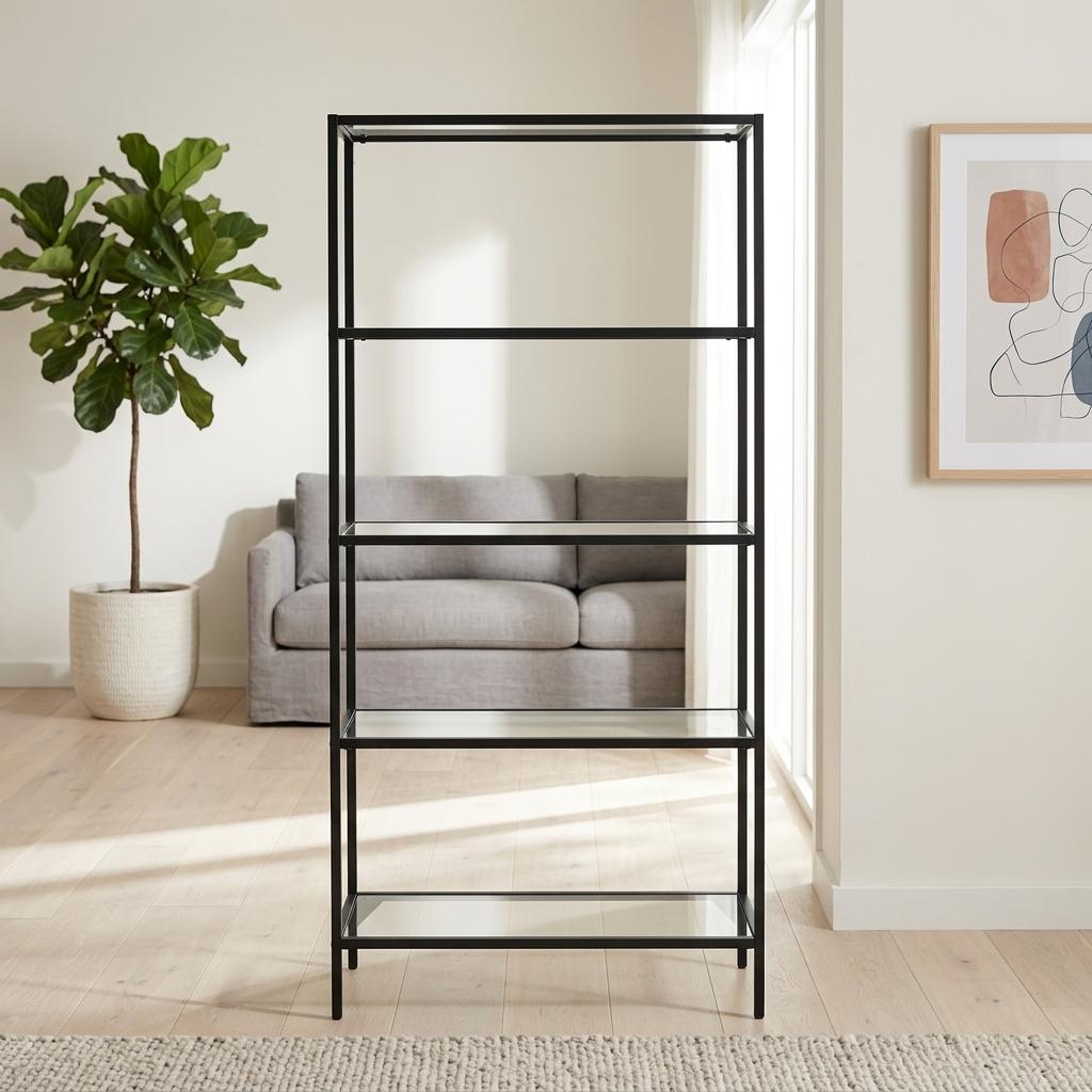 Modern Black Metal Shelf, Tempered Glass - REGENT SHELF UNT BLK
