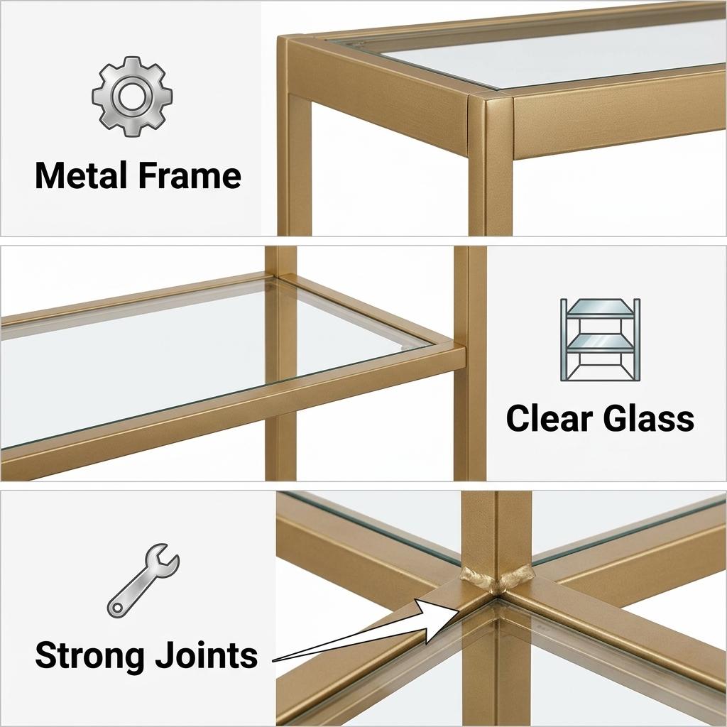 Modern Gold Metal Shelf, Tempered Glass - REGENT SHELF UNT