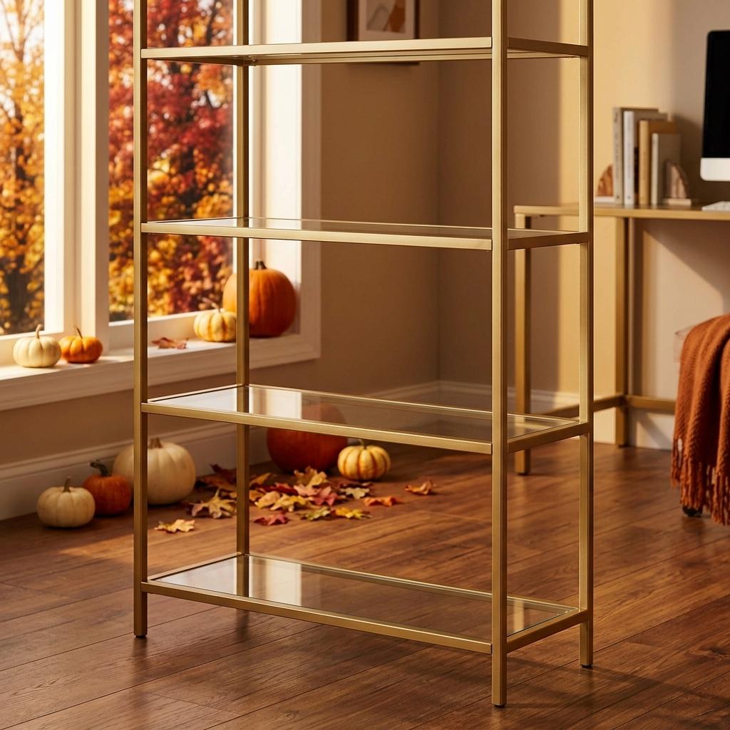 Modern Gold Metal Shelf, Tempered Glass - REGENT SHELF UNT