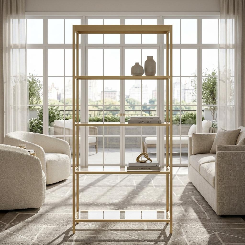 Modern Gold Metal Shelf, Tempered Glass - REGENT SHELF UNT