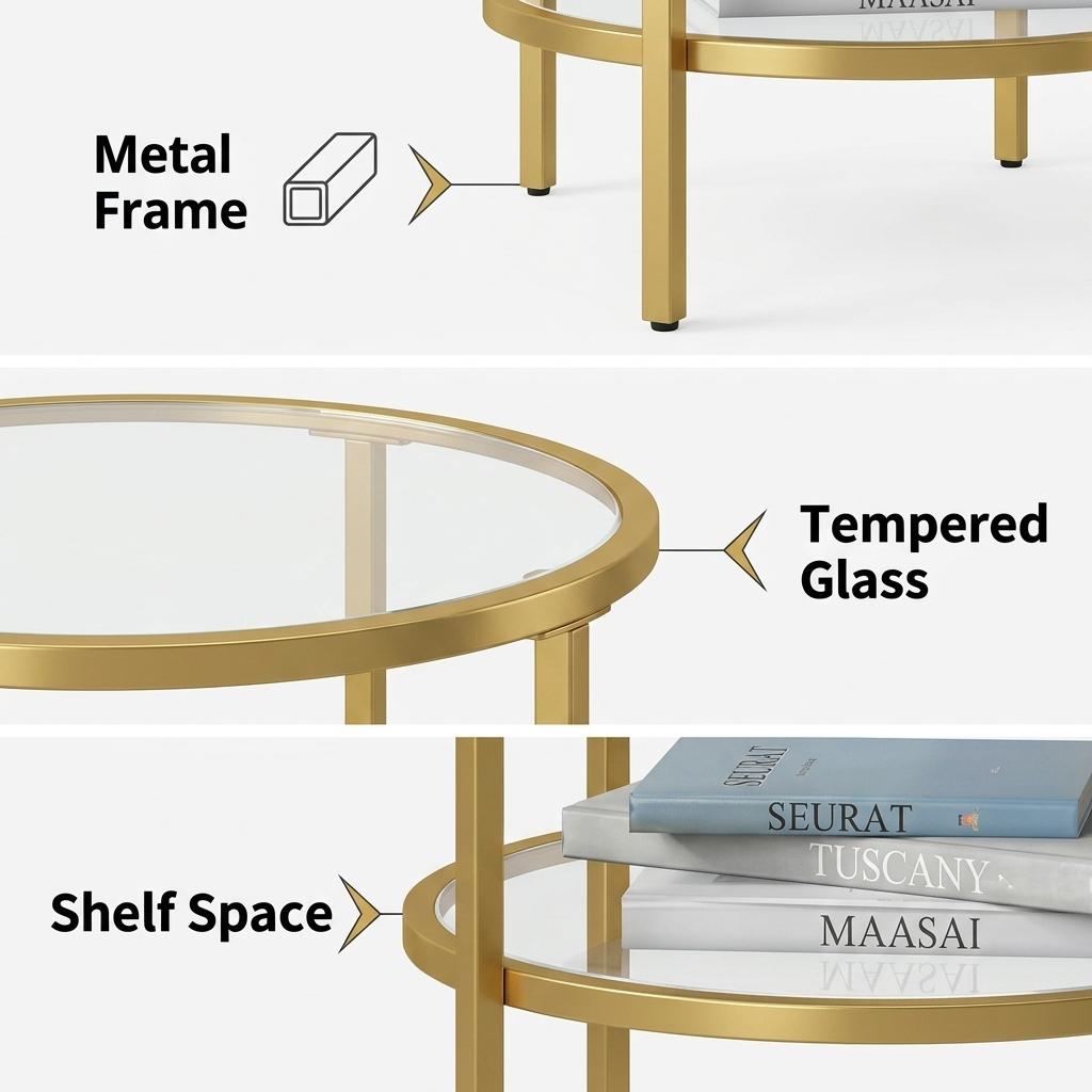 Modern Gold Accent, Marble-Top End Table - REGENT SIDE TBL