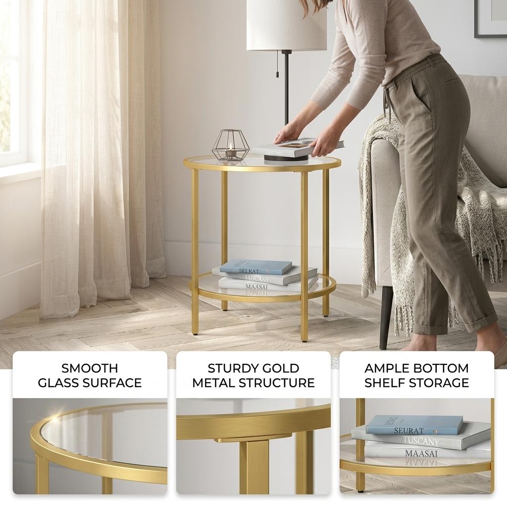 Modern Gold Accent, Marble-Top End Table - REGENT SIDE TBL