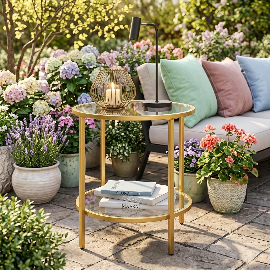 Modern Gold Accent, Marble-Top End Table - REGENT SIDE TBL