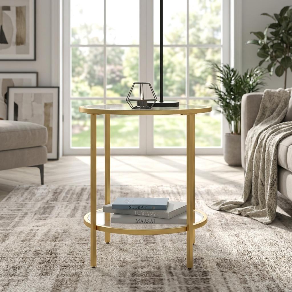 Modern Gold Accent, Marble-Top End Table - REGENT SIDE TBL