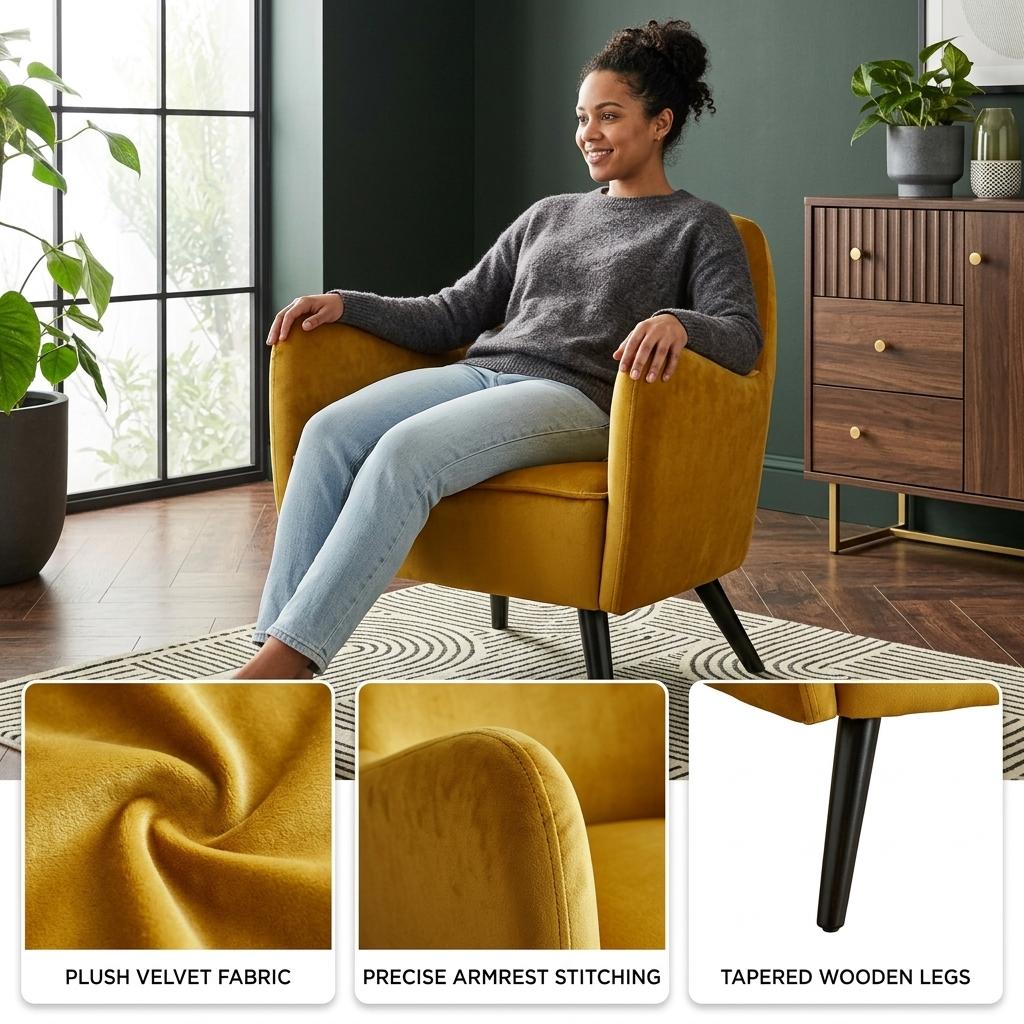 Modern Gold Accent Chair, Fabric Upholstery – RELPHE GOLD