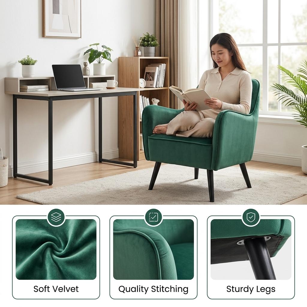 Modern Accent Velvet Chair - RELPHE GREEN