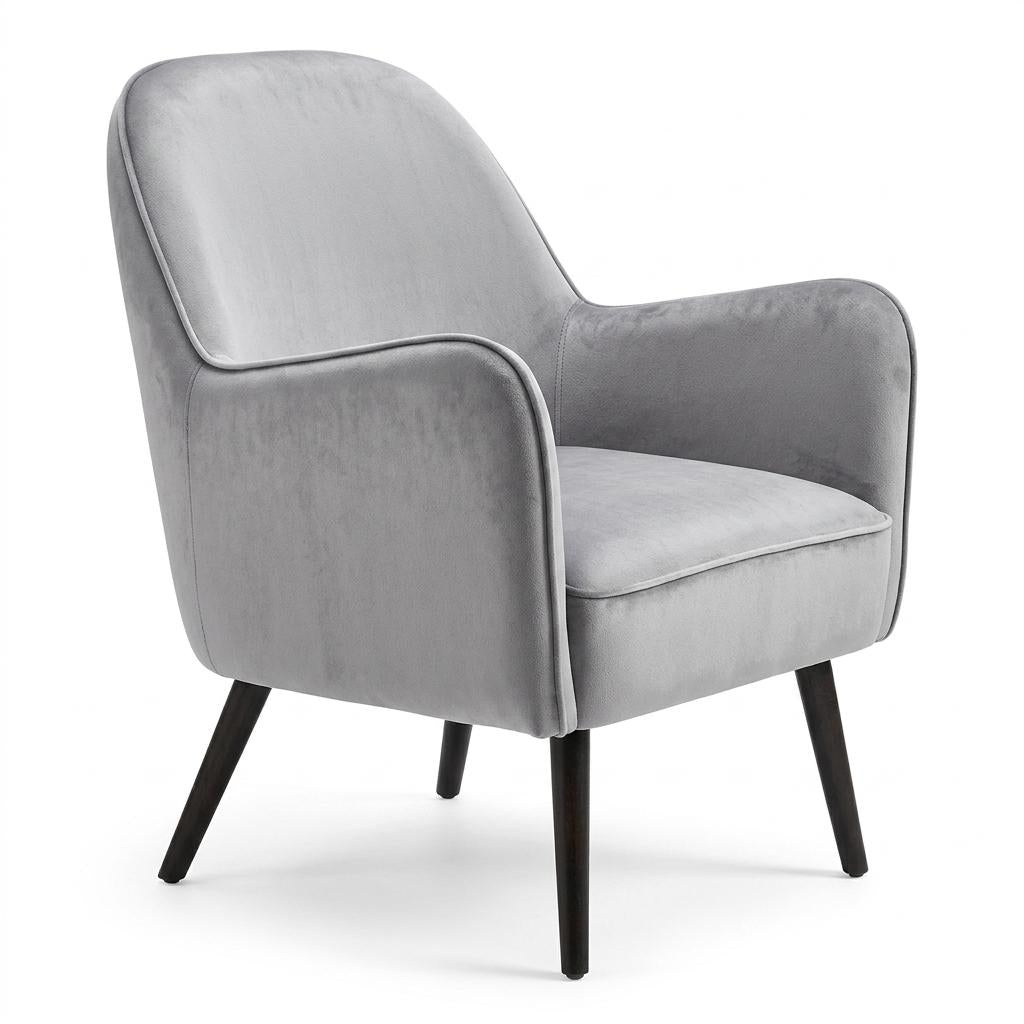 Modern Accent Velvet Chair, Mid Grey Upholstery - RELPHE MID GREY