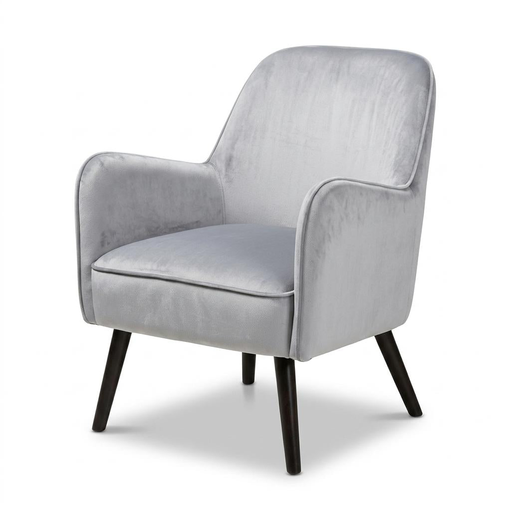 Modern Accent Velvet Chair, Mid Grey Upholstery - RELPHE MID GREY