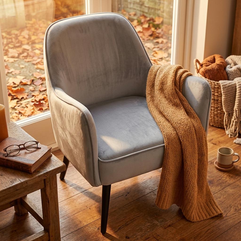 Modern Accent Velvet Chair, Mid Grey Upholstery - RELPHE MID GREY