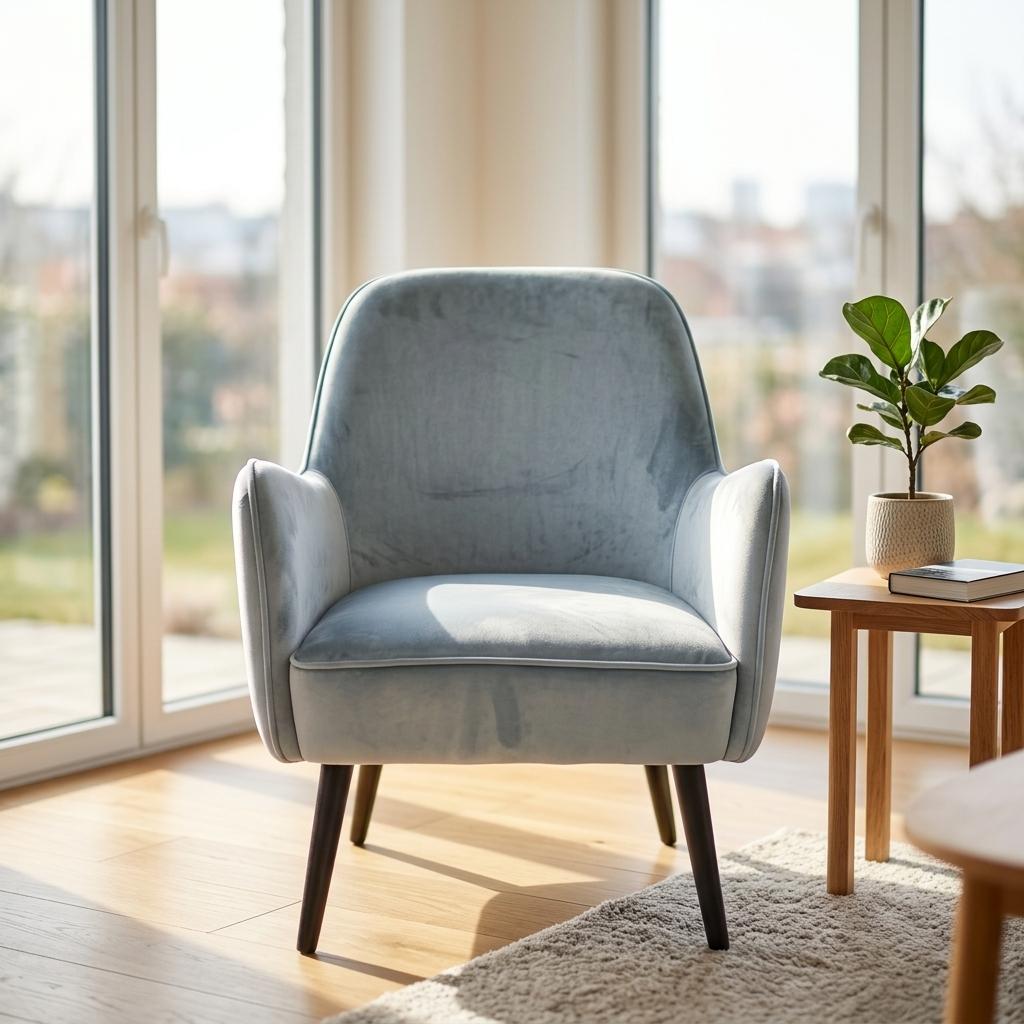 Modern Accent Velvet Chair, Mid Grey Upholstery - RELPHE MID GREY