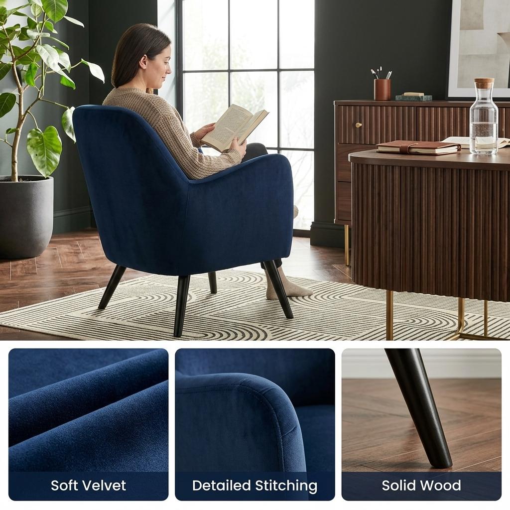 Modern Velvet Accent, Blue Upholstery - RELPHE NAVY