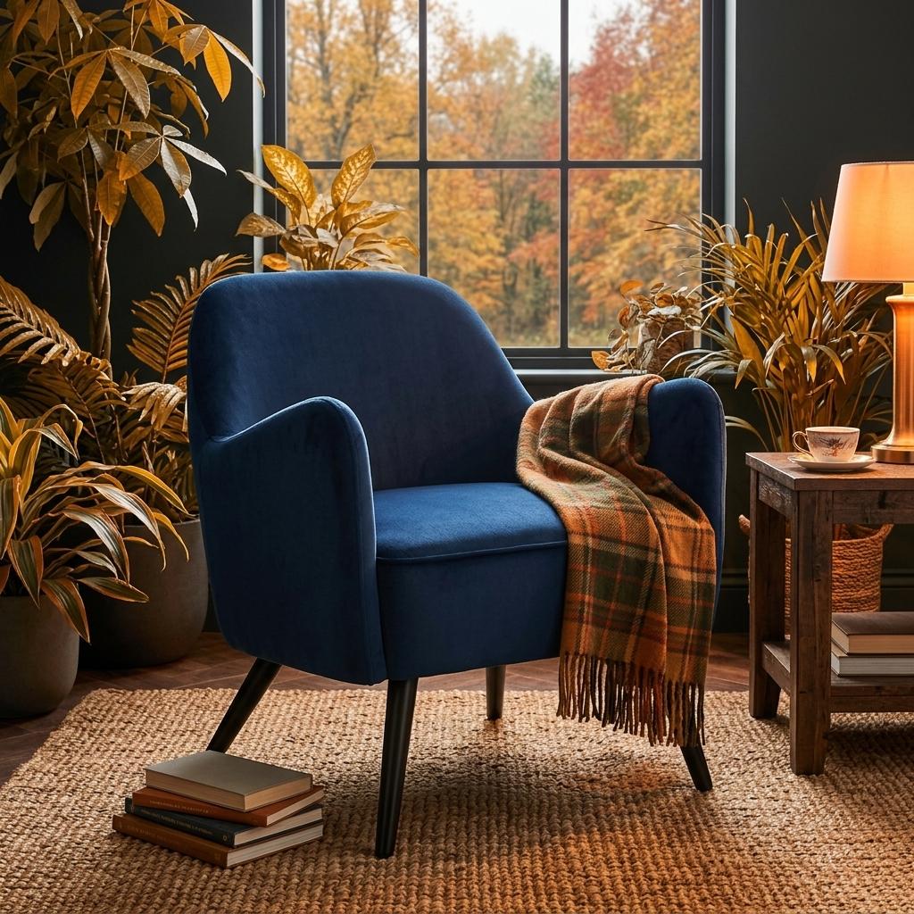 Modern Velvet Accent, Blue Upholstery - RELPHE NAVY