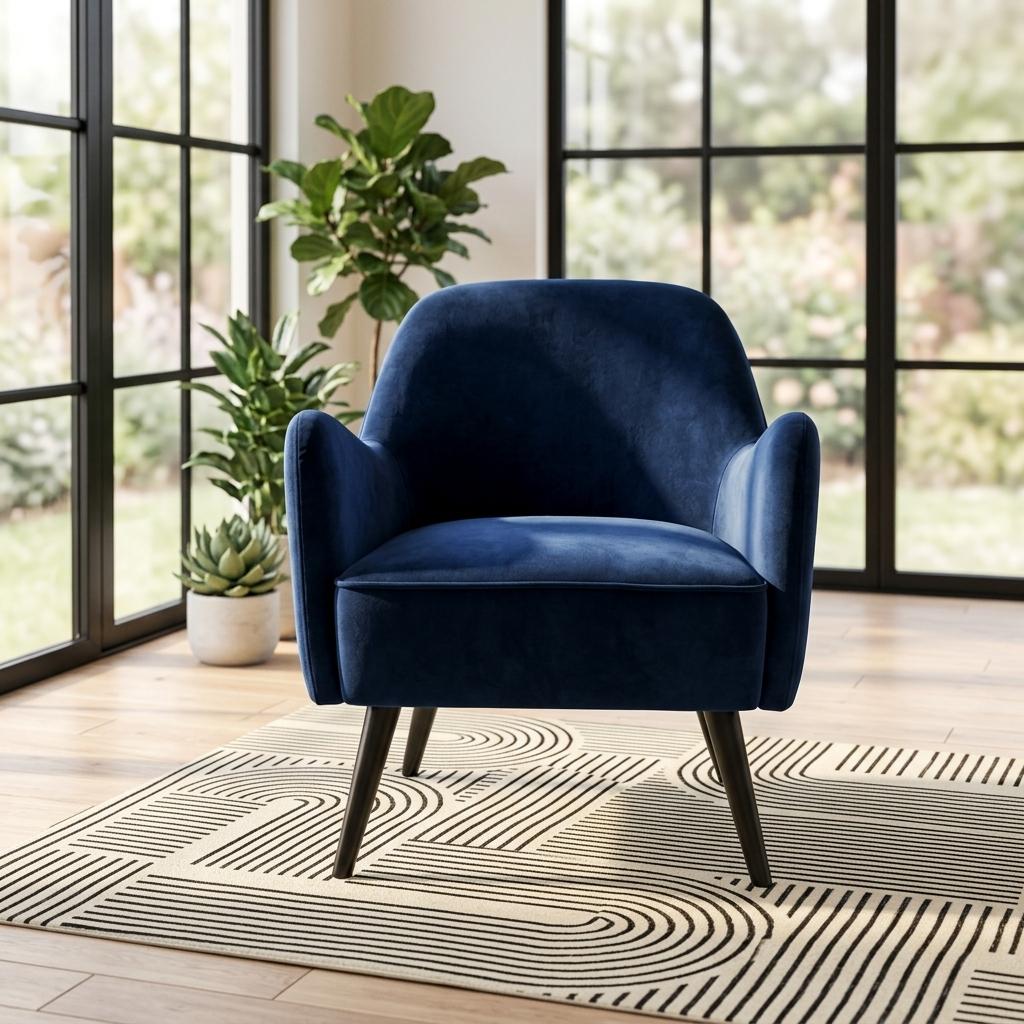 Modern Velvet Accent, Blue Upholstery - RELPHE NAVY