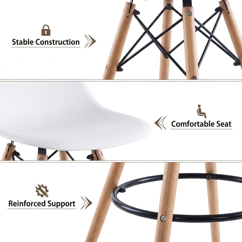 Modern Bar Stool, Solid Beech Wood Legs – RICO BAR-63 WHITE
