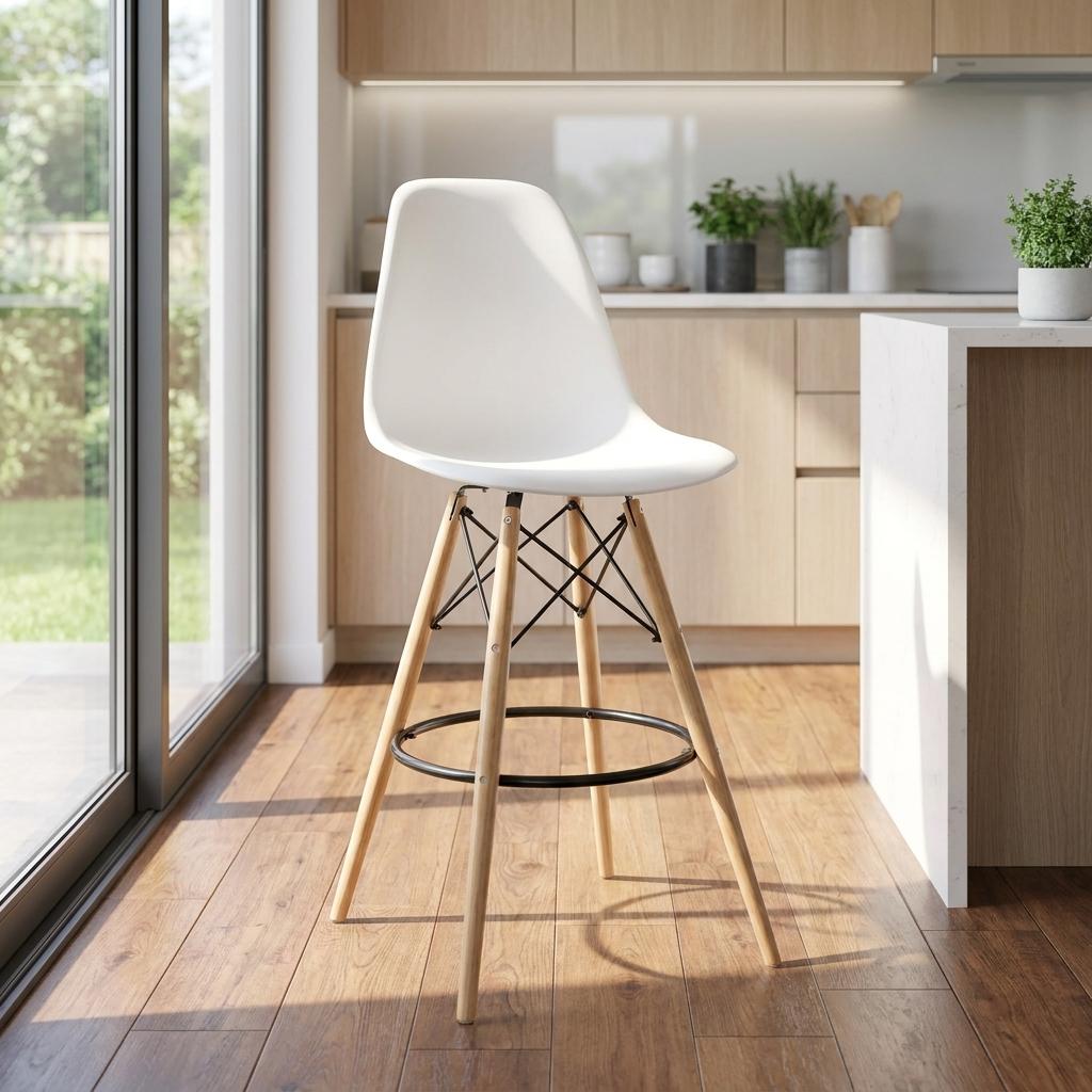 Modern Bar Stool, Solid Beech Wood Legs – RICO BAR-63 WHITE