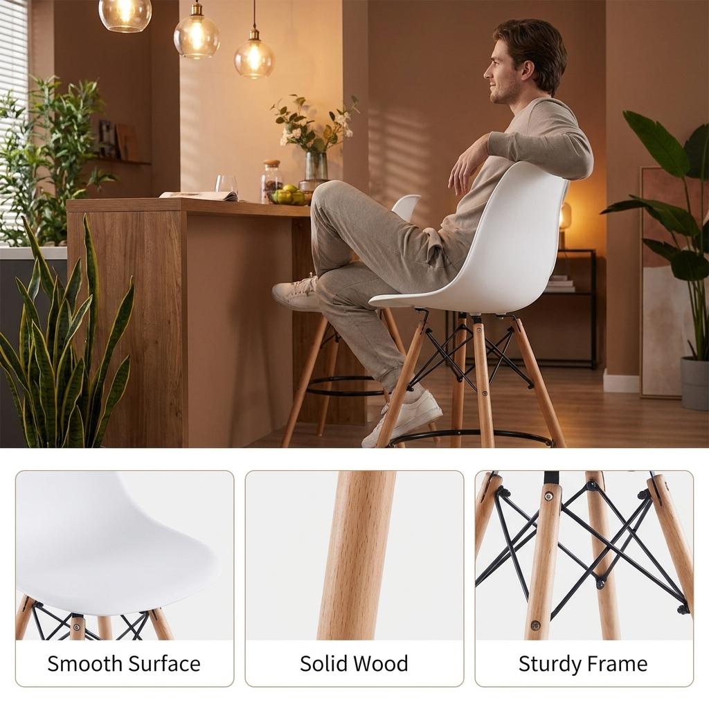 Modern Bar Stool, Solid Beech Wood Legs – RICO BAR-73 WHITE