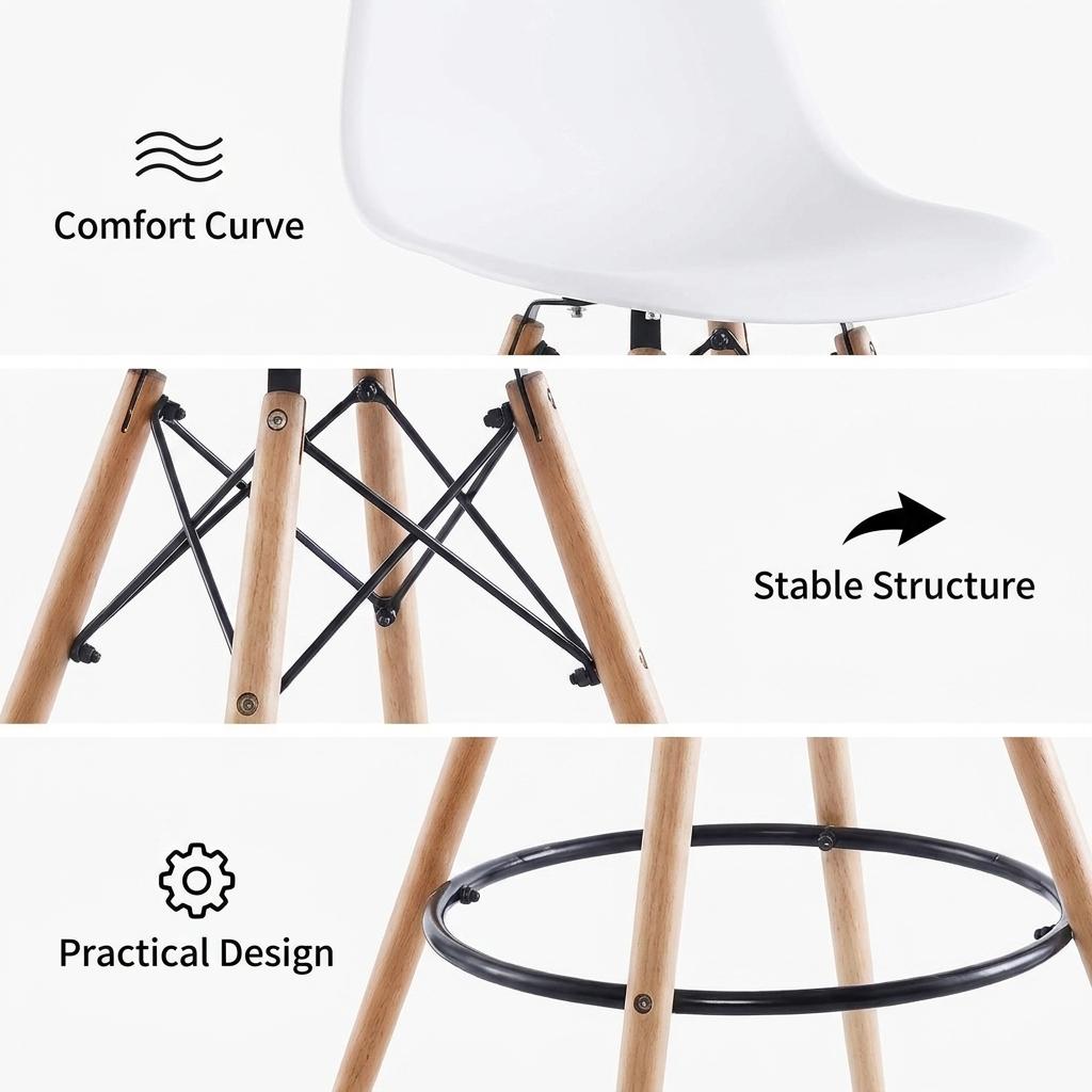 Modern Bar Stool, Solid Beech Wood Legs – RICO BAR-73 WHITE