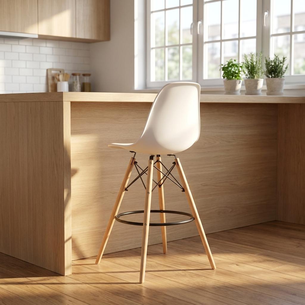 Modern Bar Stool, Solid Beech Wood Legs – RICO BAR-73 WHITE