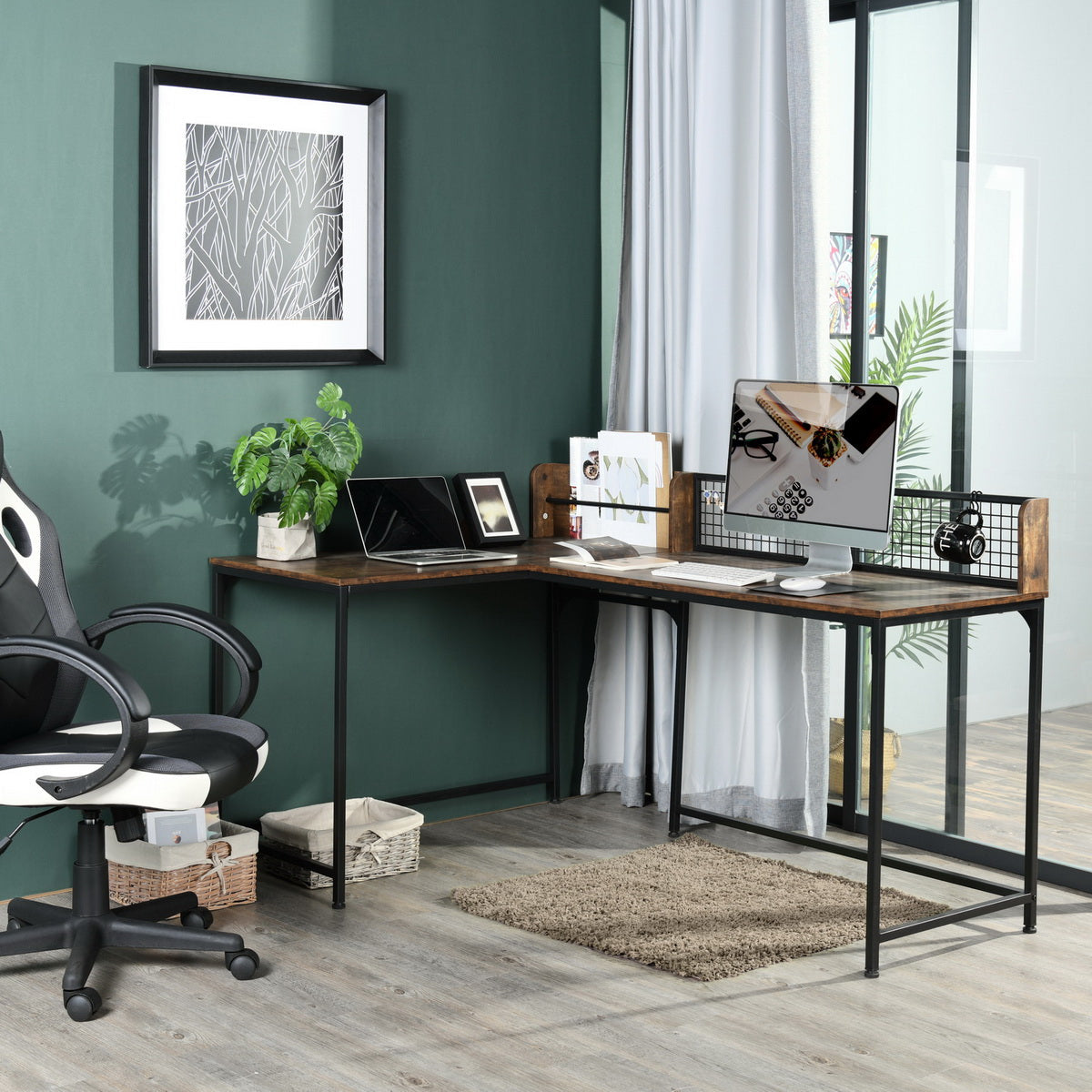 Roger Vintage Brown L Shape Working Desk