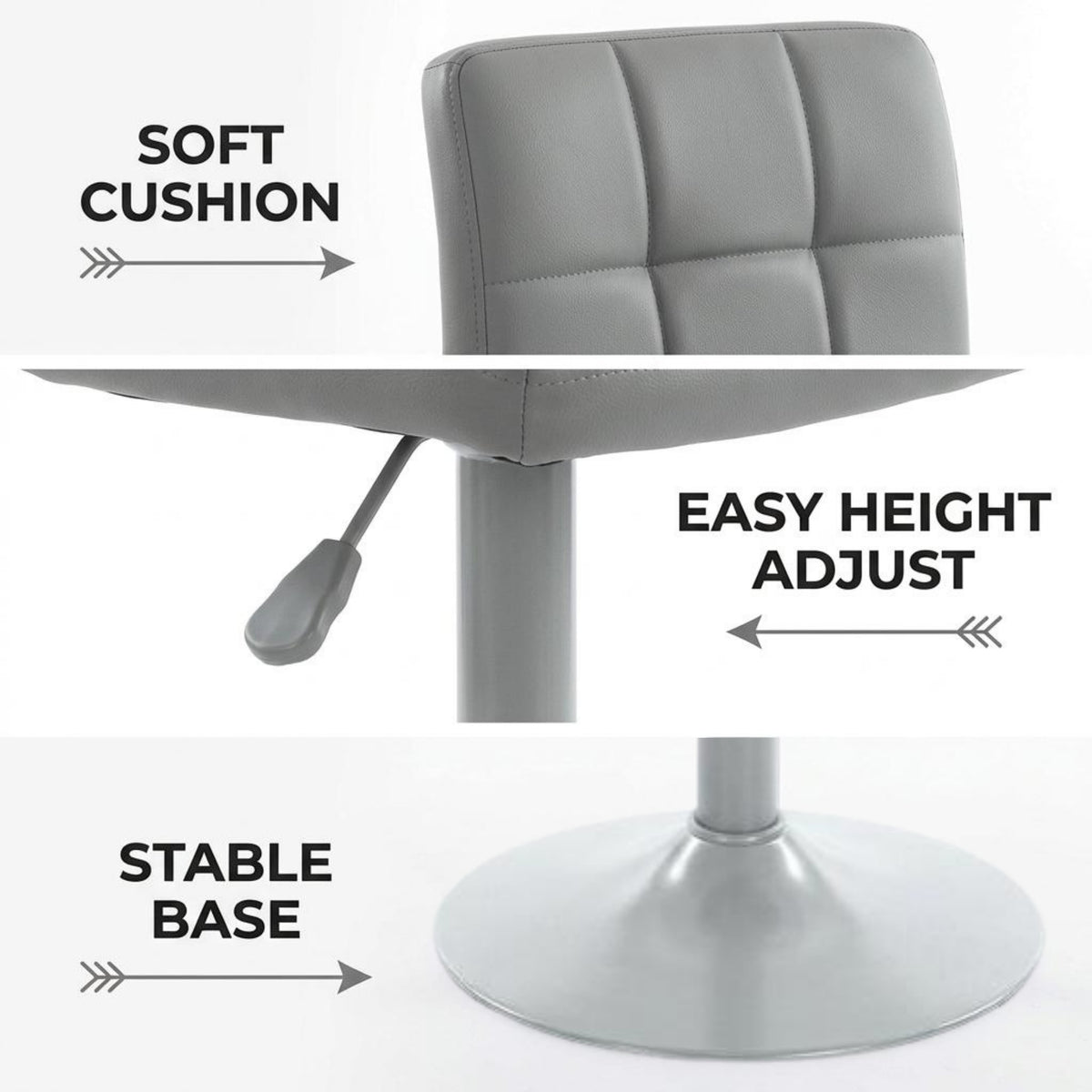 Modern Bar Stool, Grey PU Upholstery - RONIA