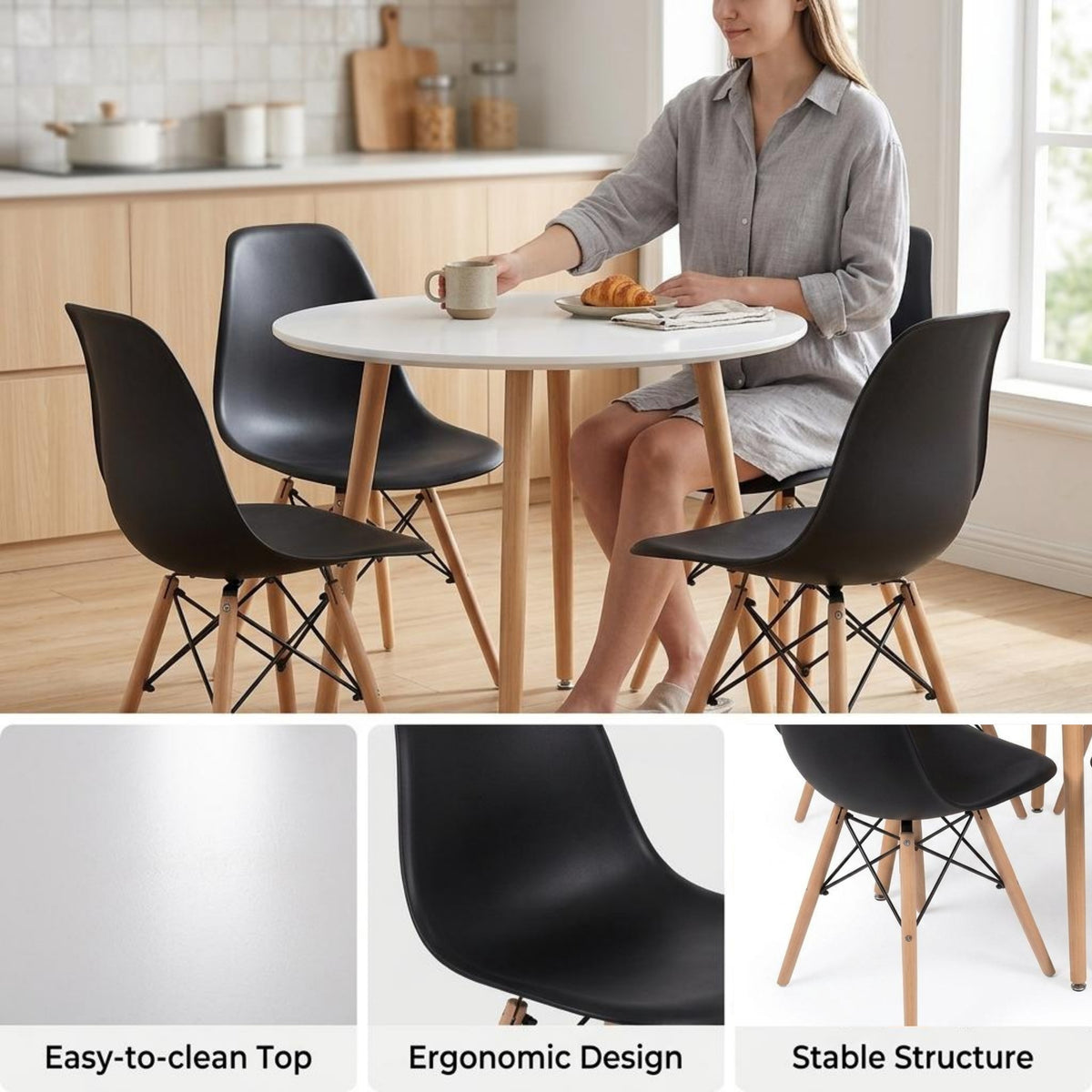 Modern Dining Set, Beech Wood & MDF - ROOKIE SET