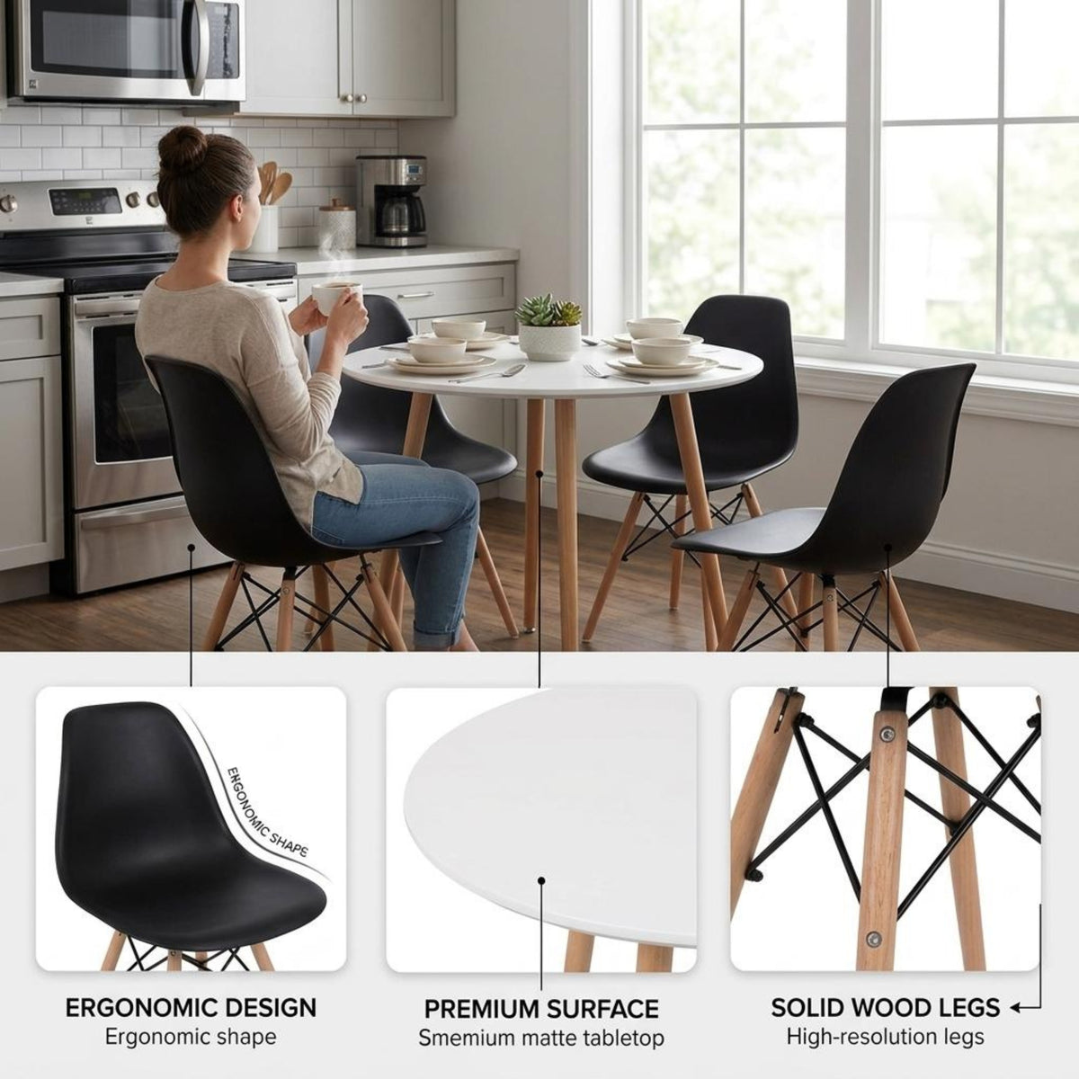 Modern Dining Set, Beech Wood & MDF - ROOKIE SET