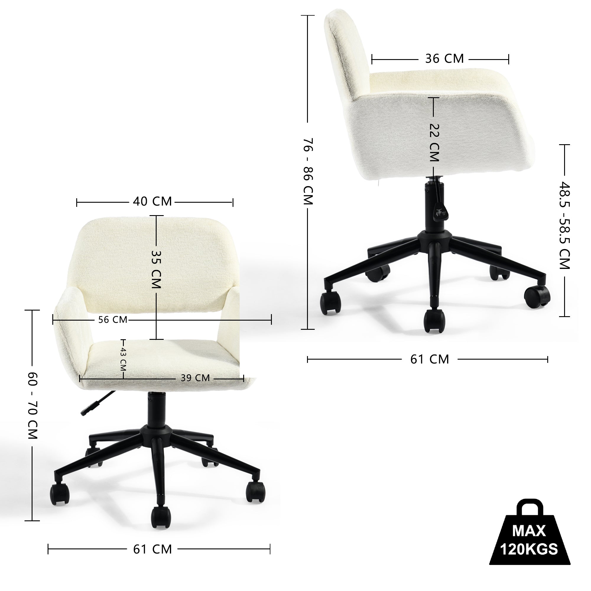 Modern Chenille Office Chair, Adjustable Gaslift - ROSS KD
