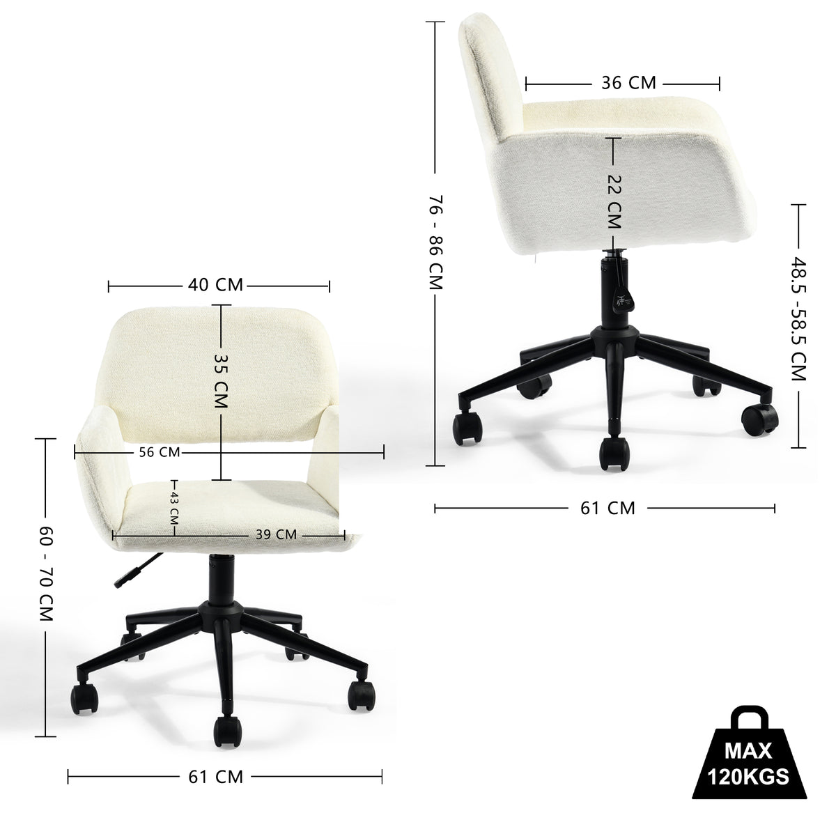Modern Chenille Office Chair, Adjustable Gaslift - ROSS KD