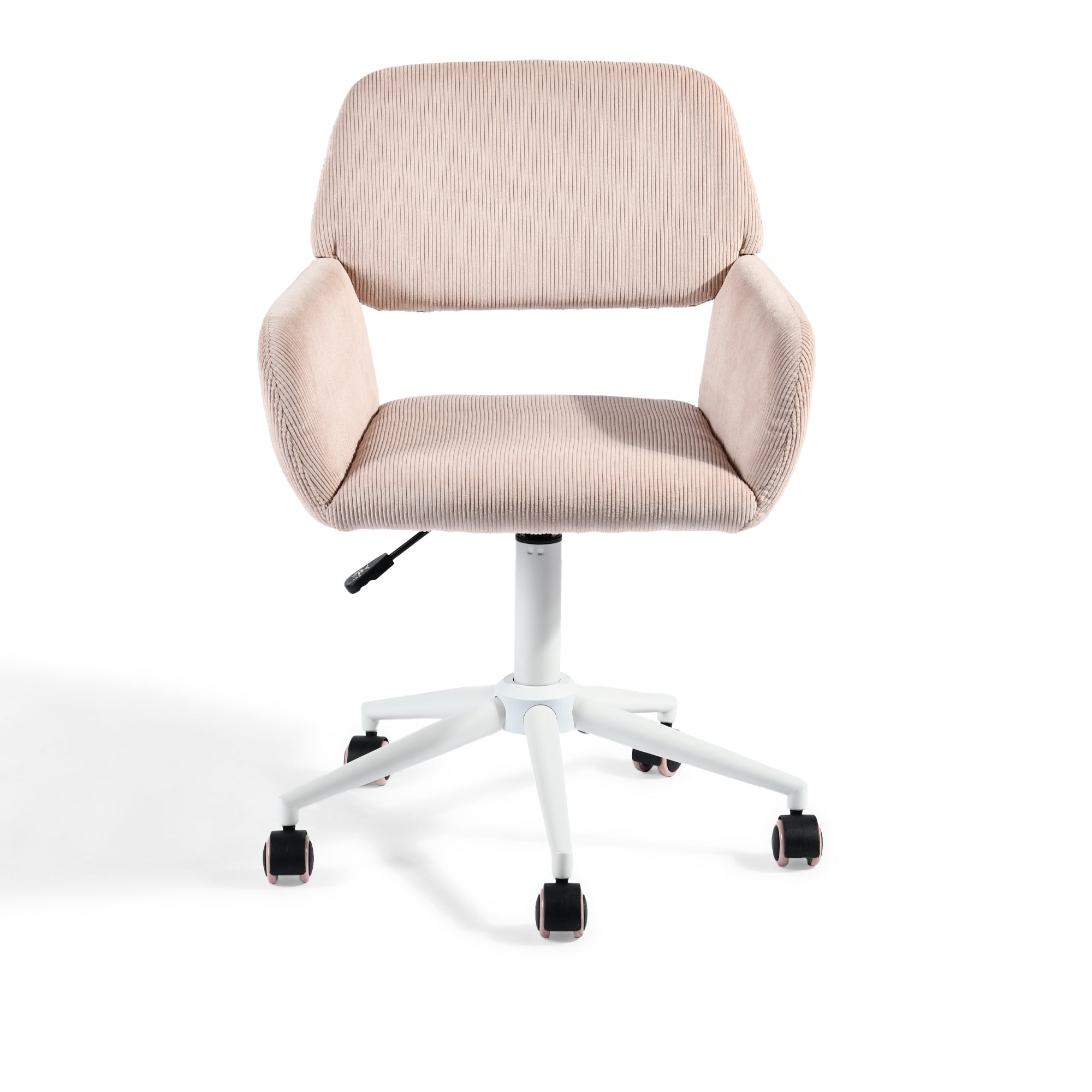 ross kd corduroy pink white leg - beige secretary office chair - upholstered compact seating or footrest