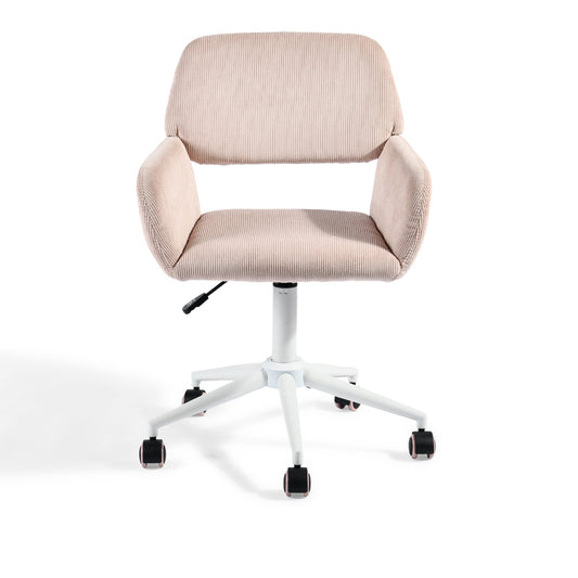 ross kd corduroy pink white leg - beige secretary office chair - upholstered compact seating or footrest