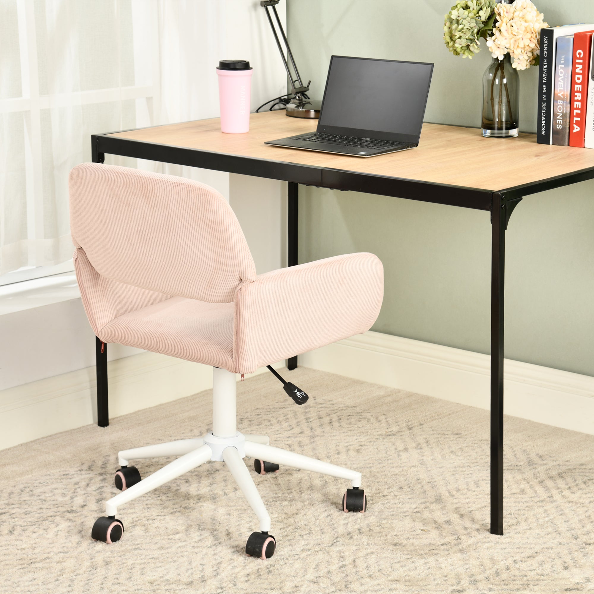 ROSS KD CORDUROY PINK WHITE LEG – Beige Secretary Office Chair