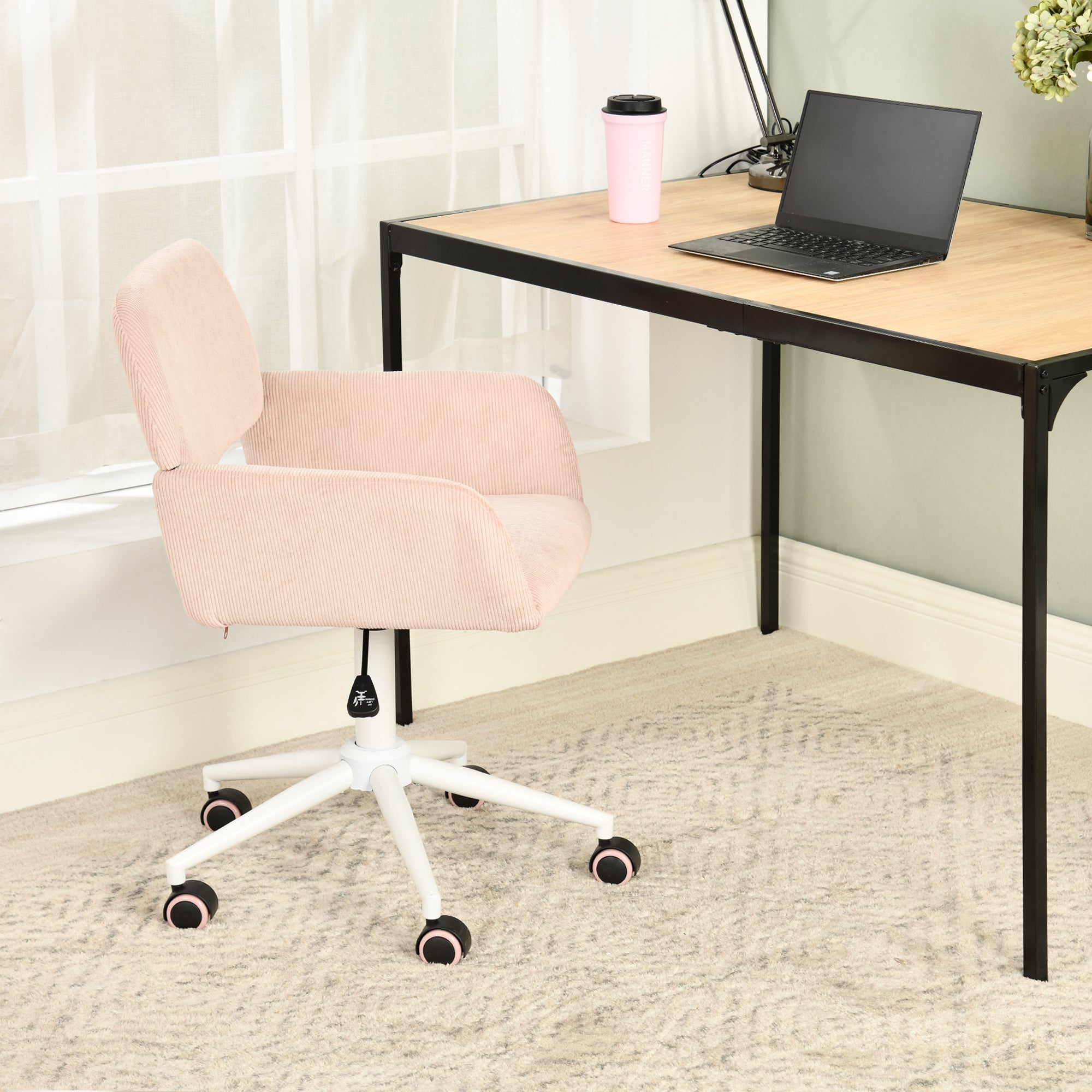 ROSS KD CORDUROY PINK WHITE LEG – Beige Secretary Office Chair