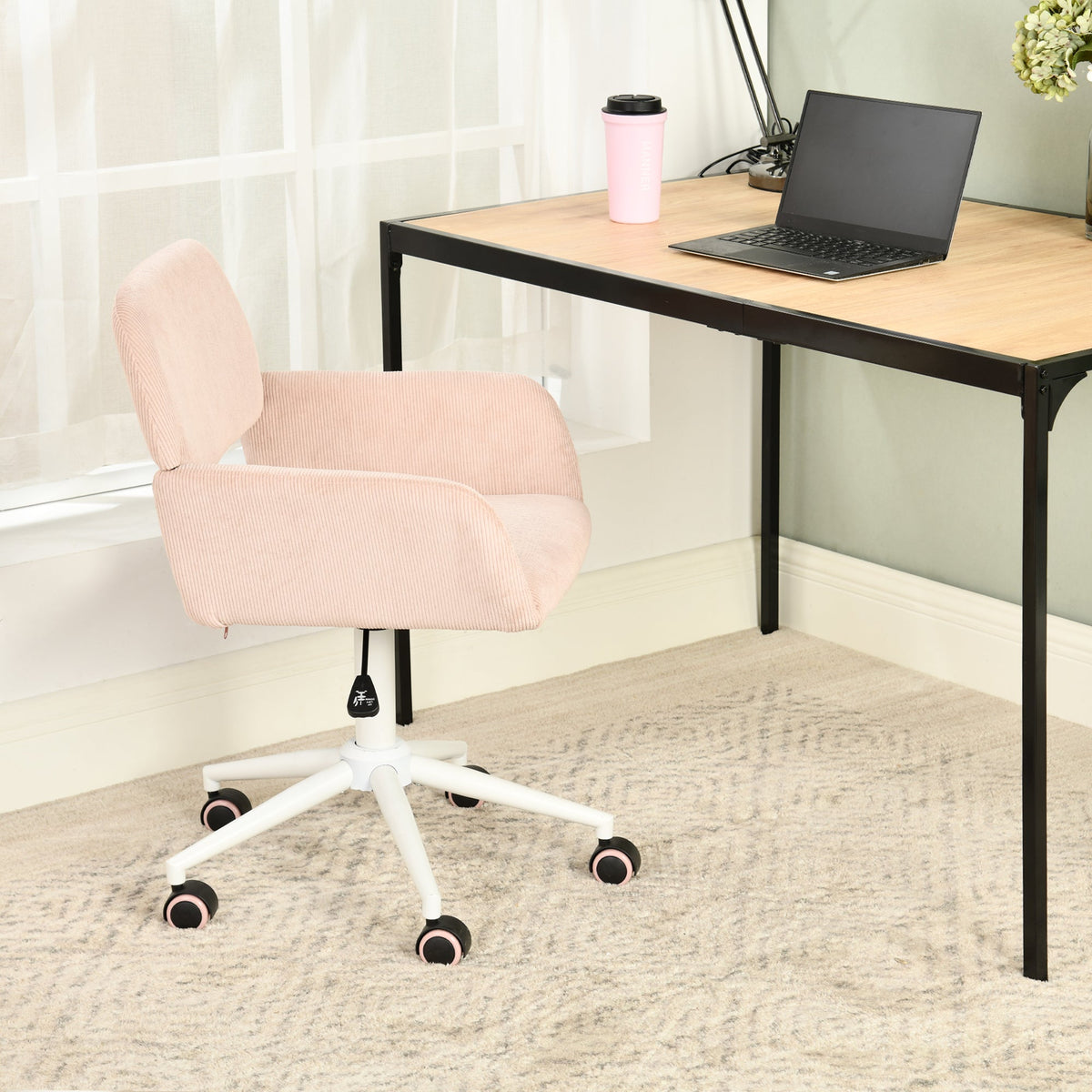 ROSS KD CORDUROY PINK WHITE LEG – Beige Secretary Office Chair