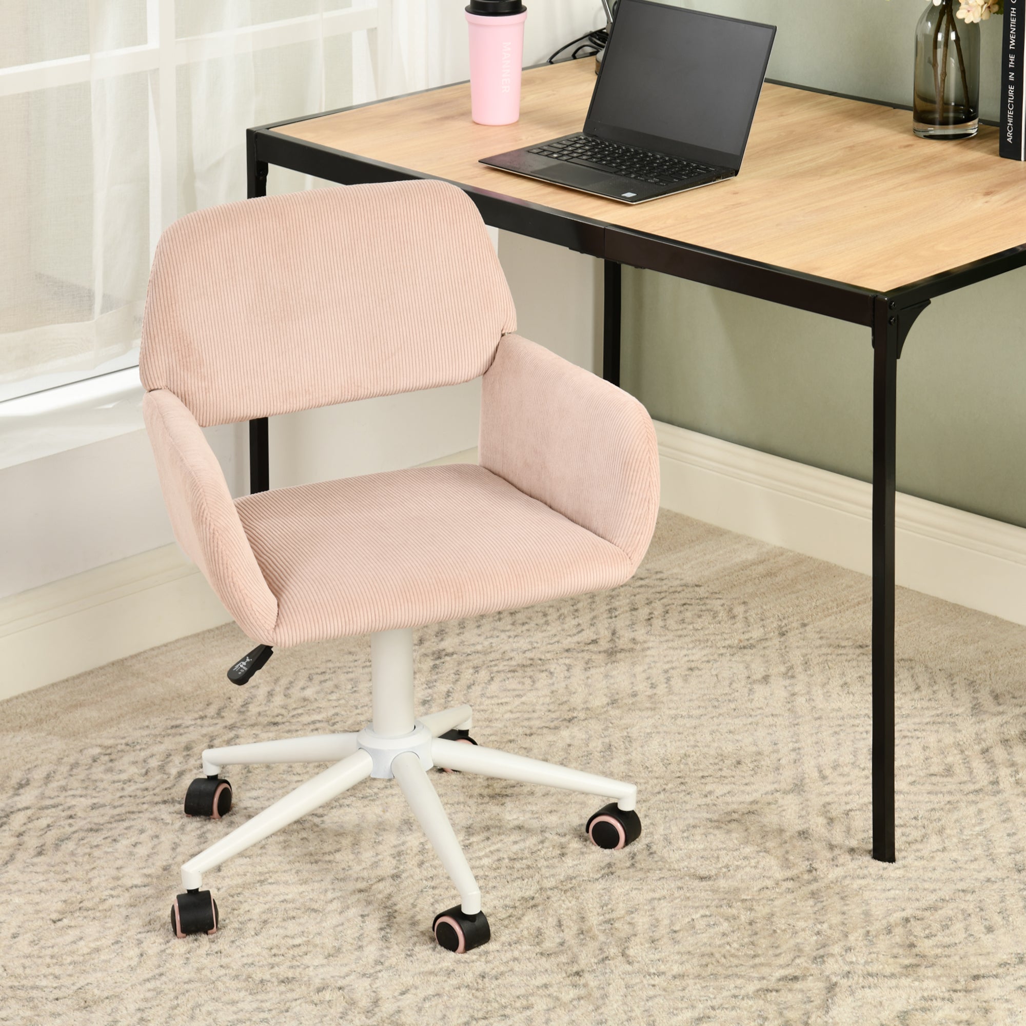 ROSS KD CORDUROY PINK WHITE LEG – Beige Secretary Office Chair