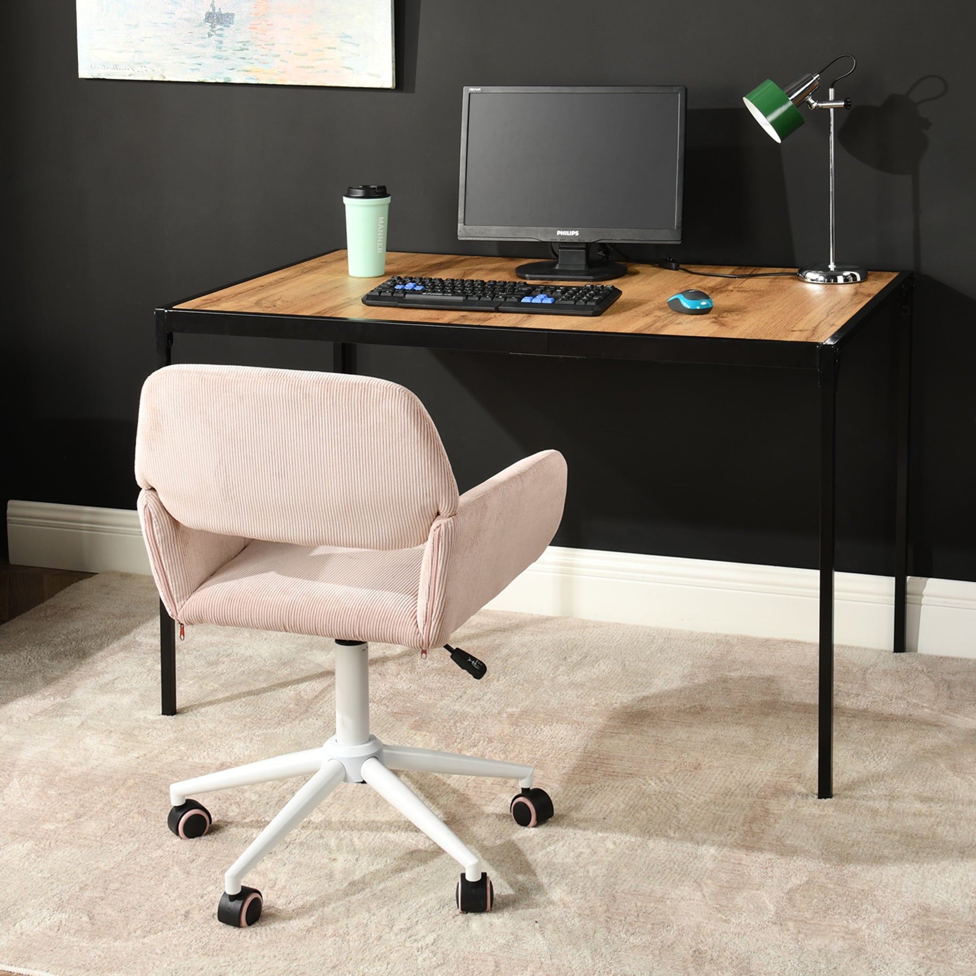 ROSS KD CORDUROY PINK WHITE LEG – Beige Secretary Office Chair