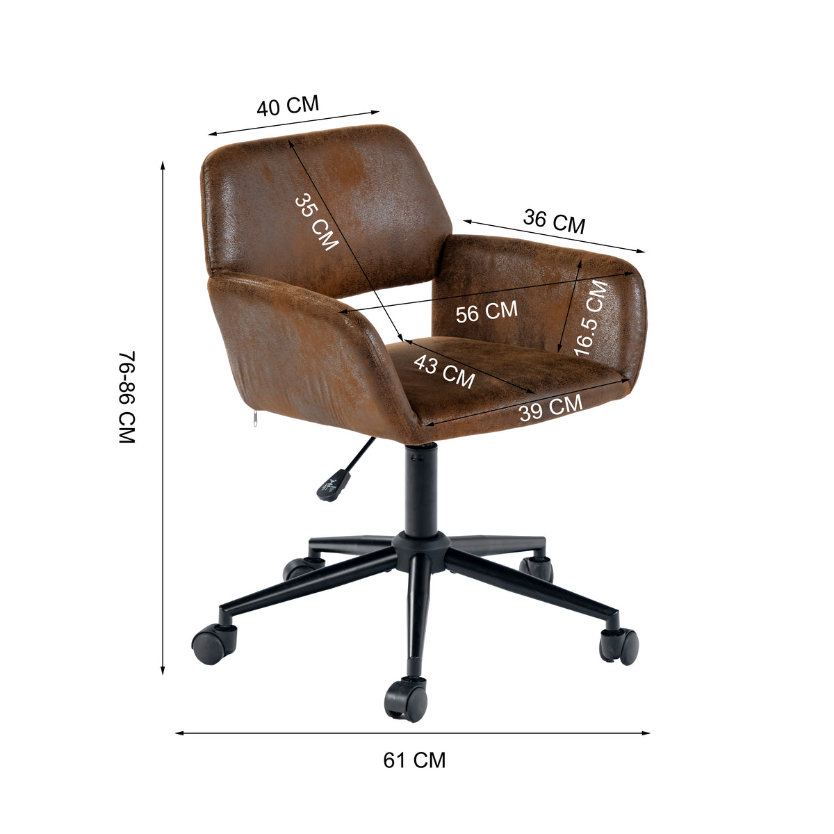 Modern Suede Office Chair, Adjustable Brown Black - ROSS KD SUEDE