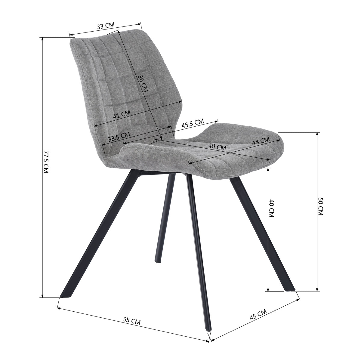 Modern Grey Fabric Dining Chair - SAFARI GREY A
