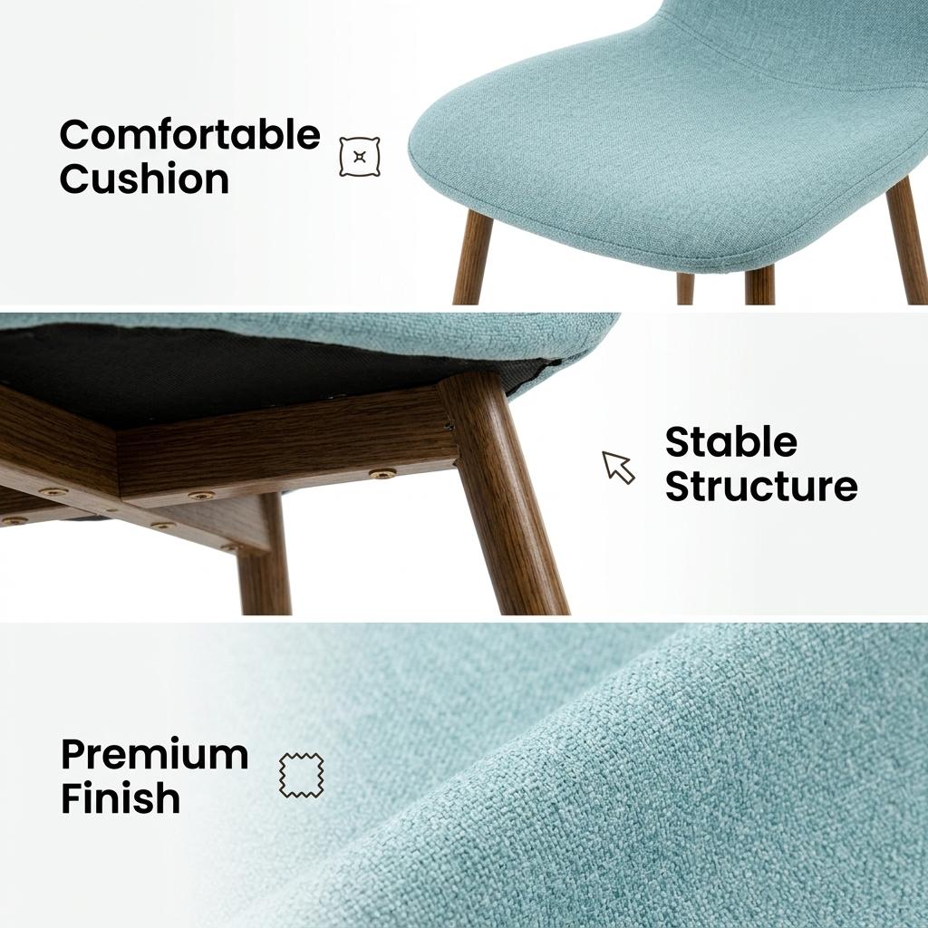 Modern Blue Fabric Dining Chair, Wooden Tube Frame - SCARGILL SY BLUE