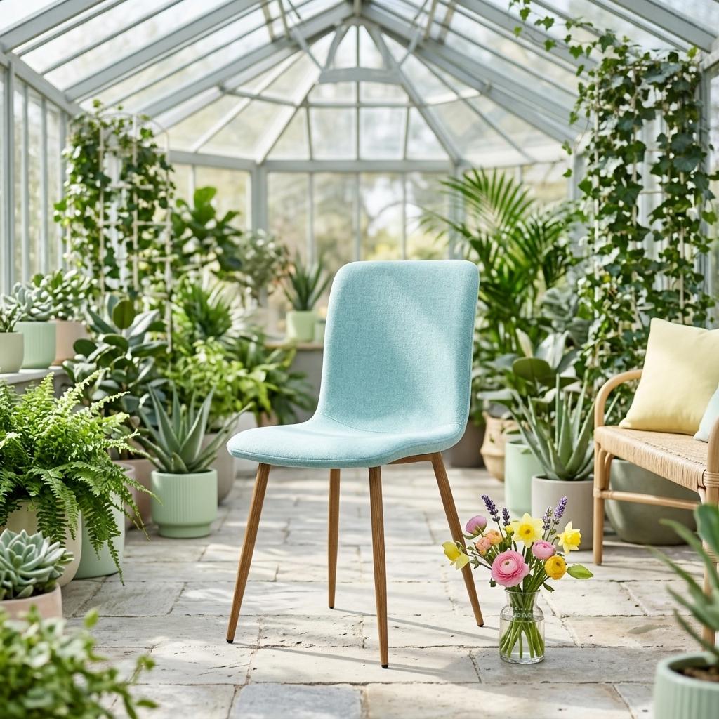 Modern Blue Fabric Dining Chair, Wooden Tube Frame - SCARGILL SY BLUE