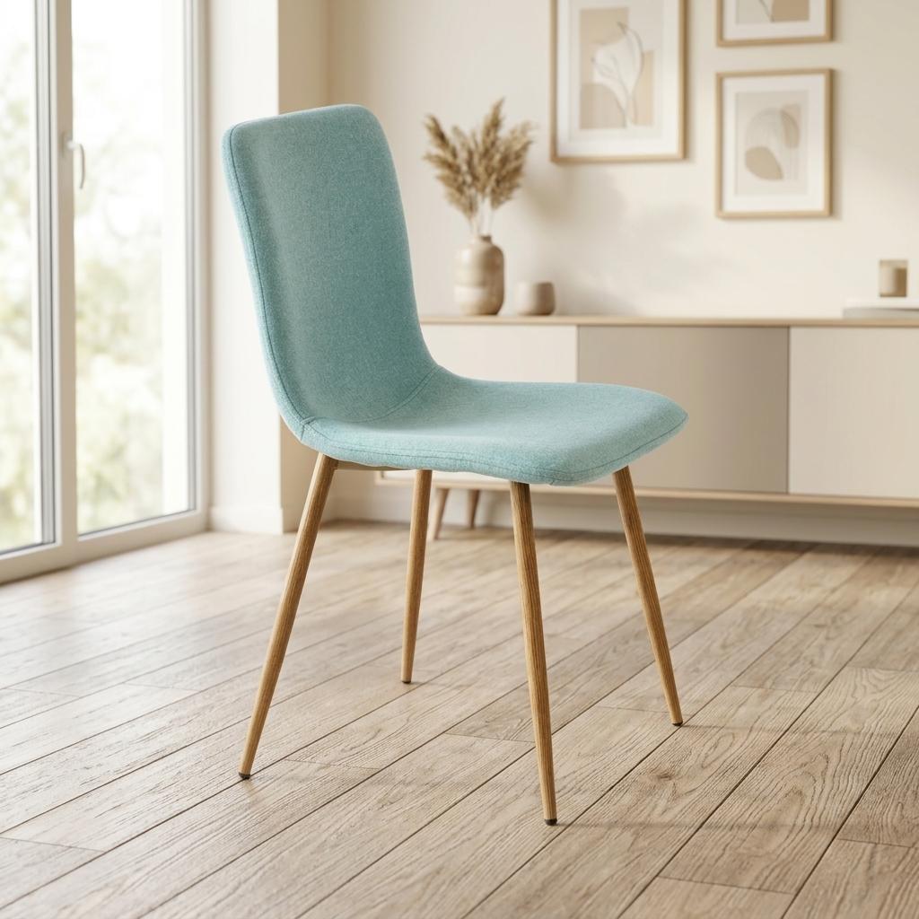 Modern Blue Fabric Dining Chair, Wooden Tube - SCARGILL SY BLUE
