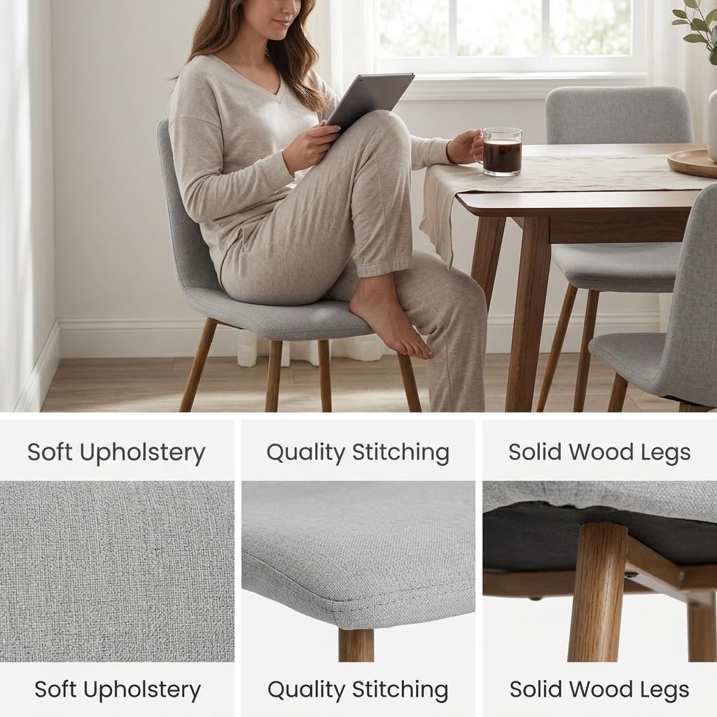 Modern Fabric Dining Chair, Wooden Tube Frame - SCARGILL SY GREY