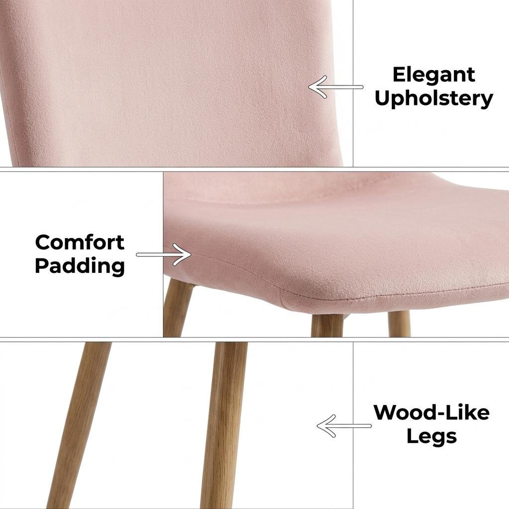 Modern Pink Fabric Dining Chair, Wooden Tube - SCARGILL SY PINK