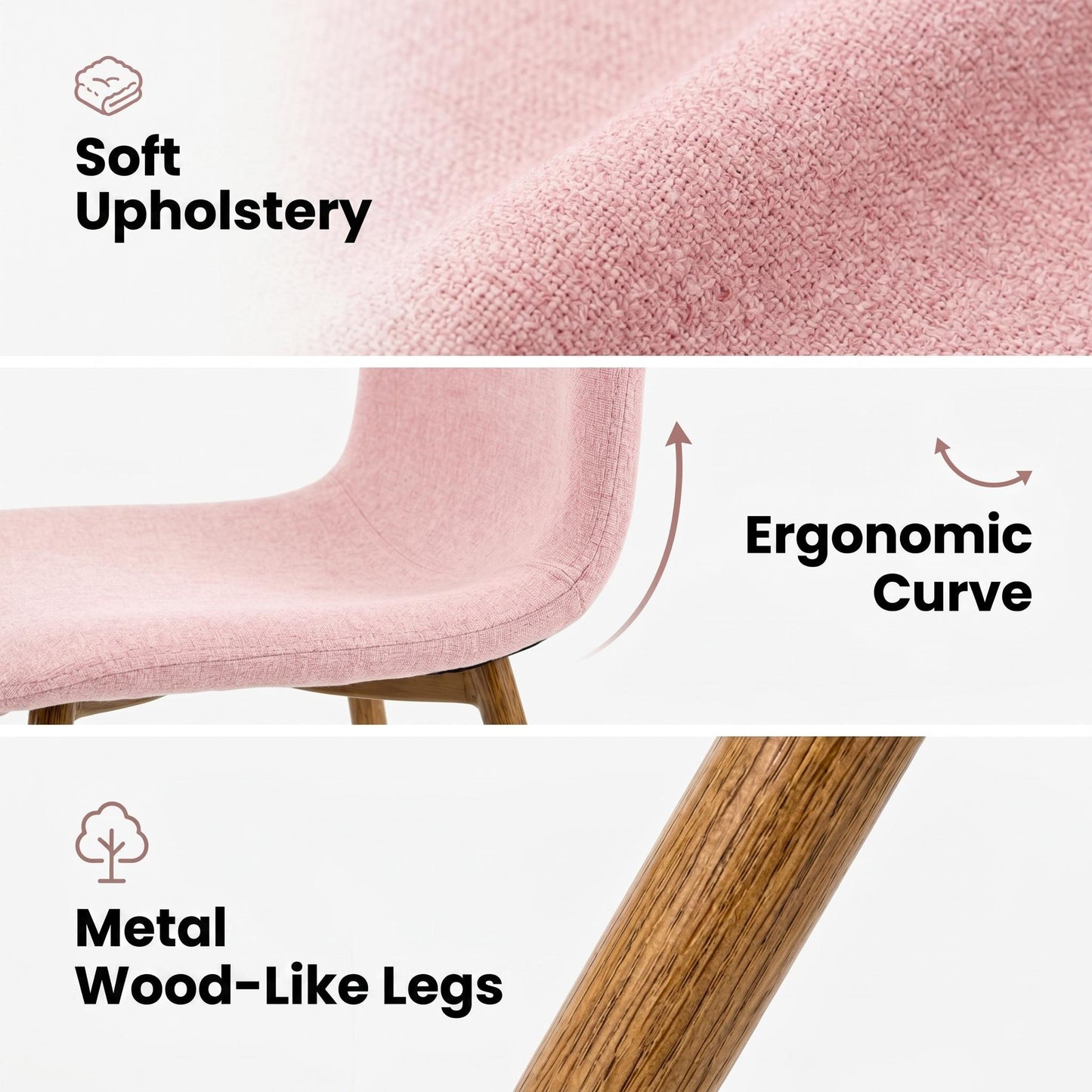 Modern Pink Fabric Dining Chair, Wooden Tube - SCARGILL SY PINK