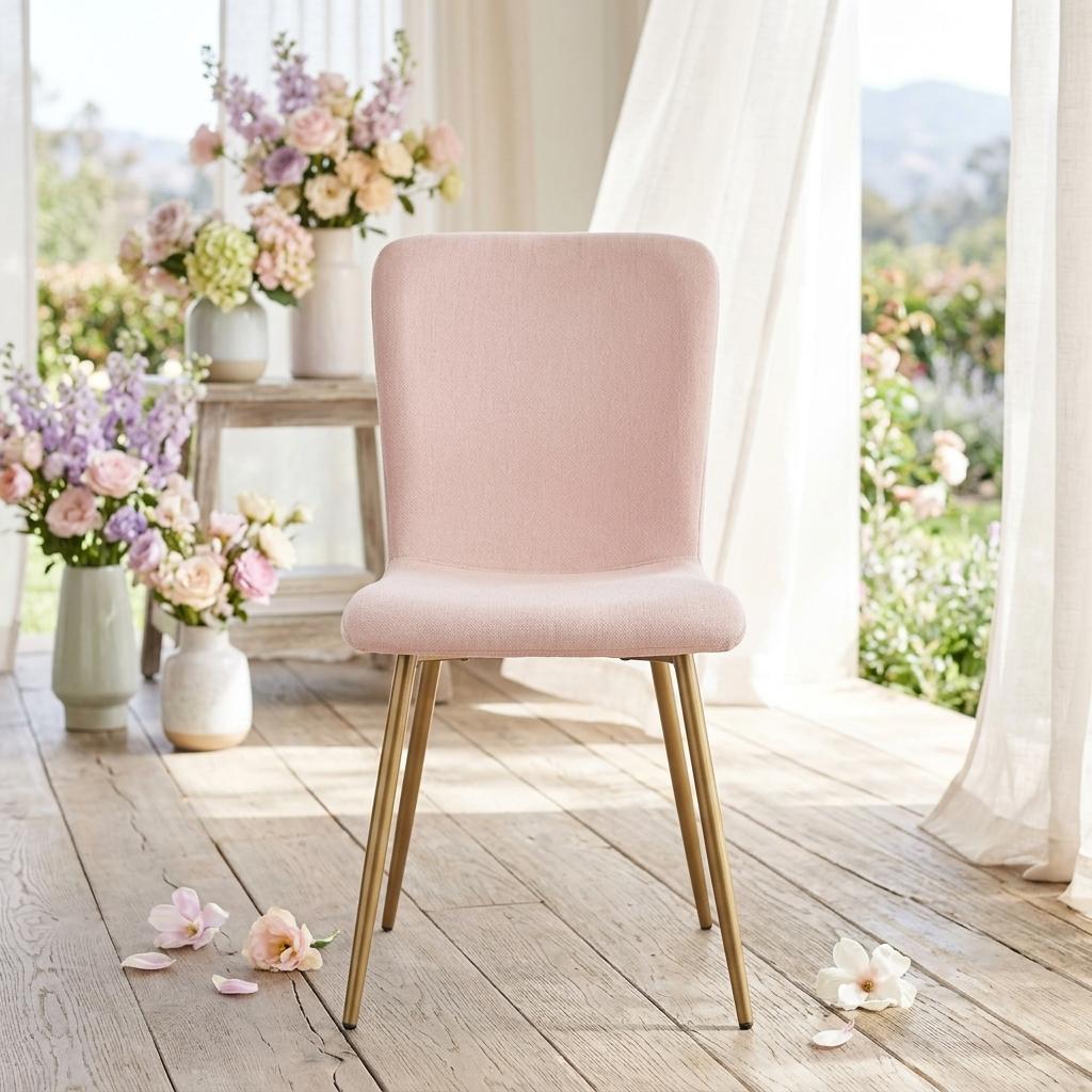 Modern Pink Fabric Dining Chair, Wooden Tube - SCARGILL SY PINK